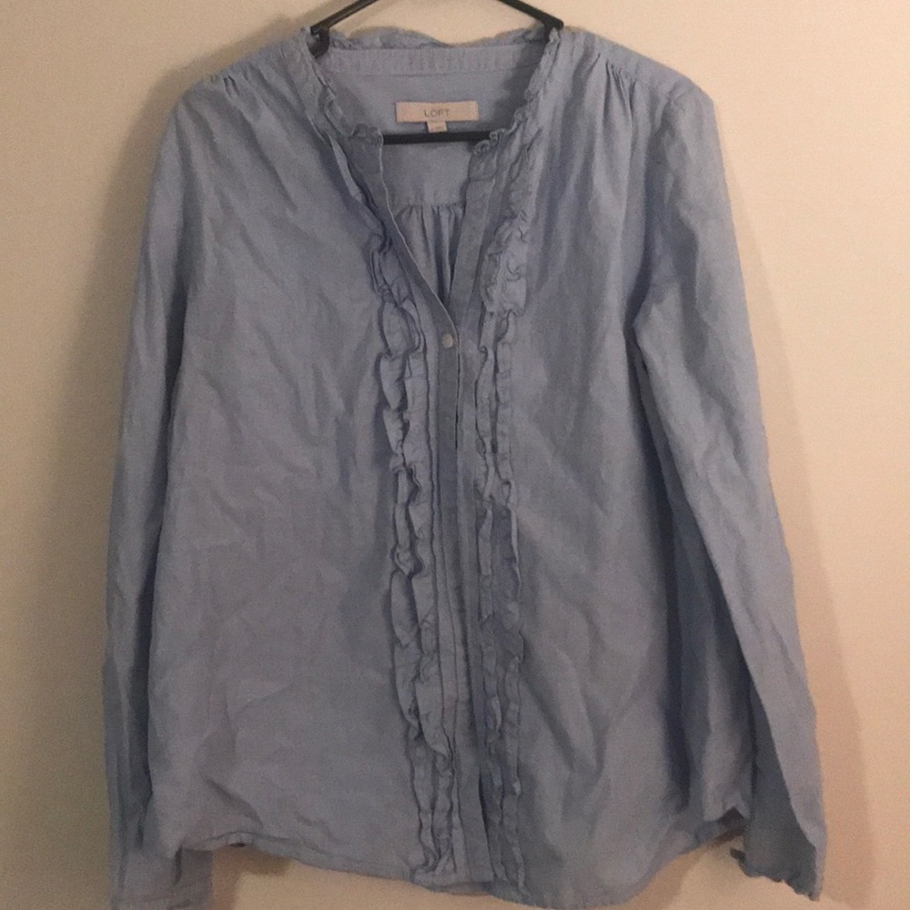 Long sleeve button up blouse with ruffles